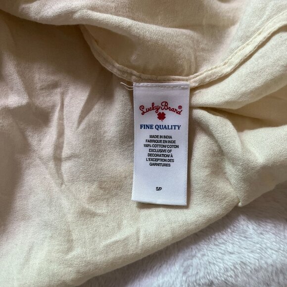 Lucky Brand Womens Beaded Embellished Long Sleeve Top Small Ivory Split Neck - Picture 8 of 10